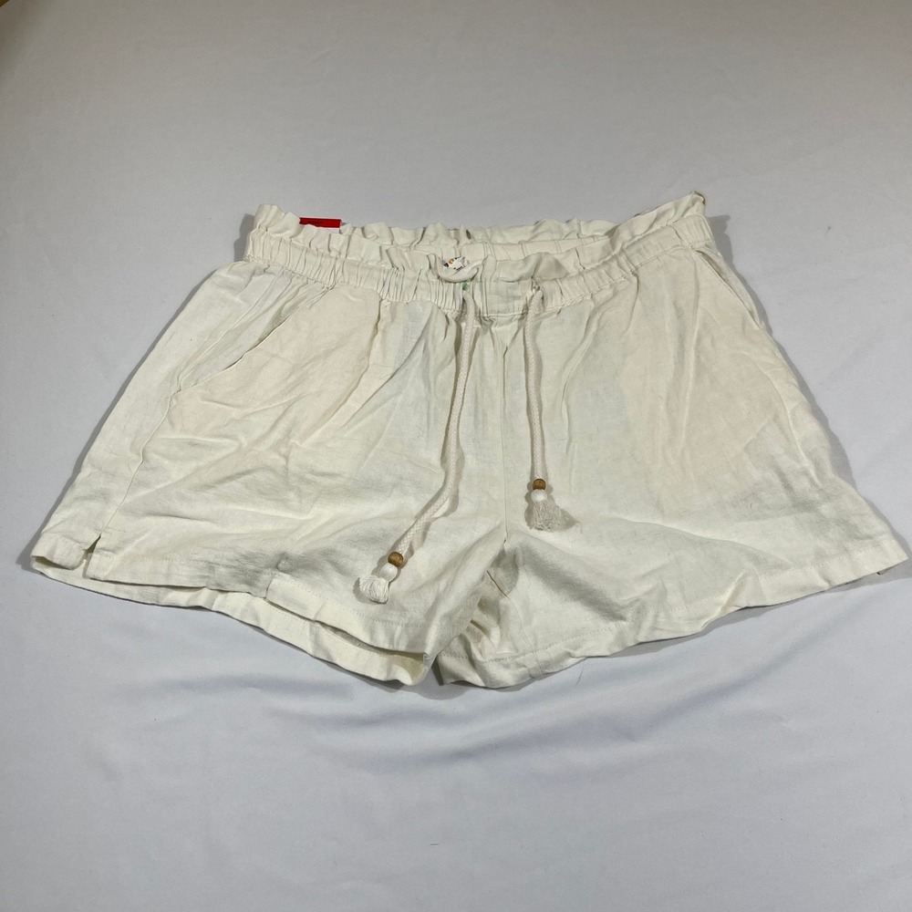 Hang Ten Linen Blend Shorts Womens Medium Cream Paperbag Waist Tassel New